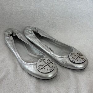 Tory Burch Metallic Silver Flats